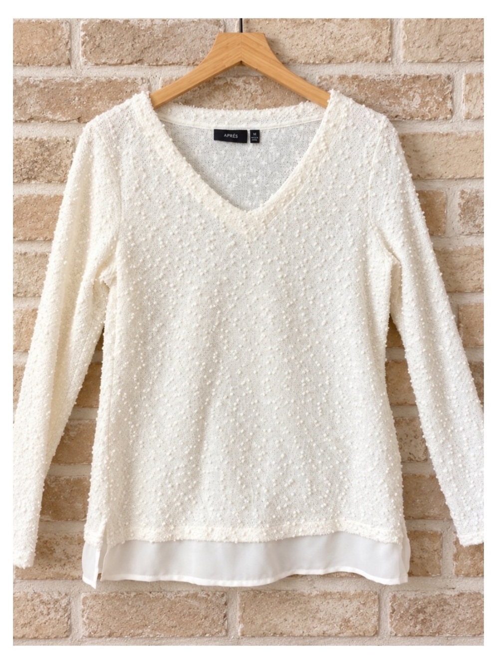 APT. 9 Sequined Textured Long Sleeve Top in Off White MED